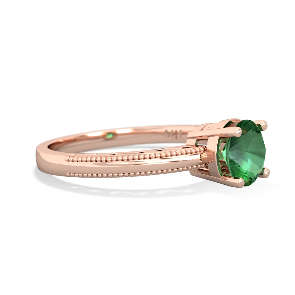 Lab Emerald Milgrain Filigree 14K Rose Gold ring R5090