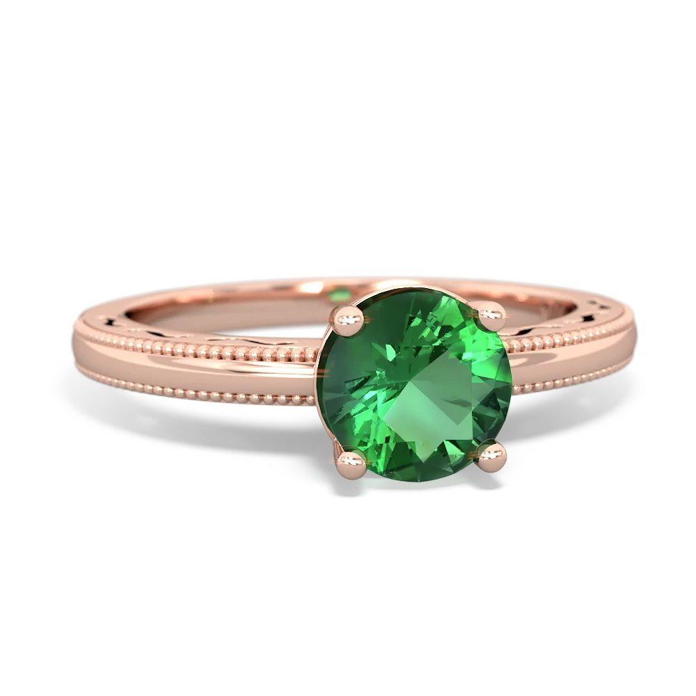 Lab Emerald Milgrain Filigree 14K Rose Gold ring R5090