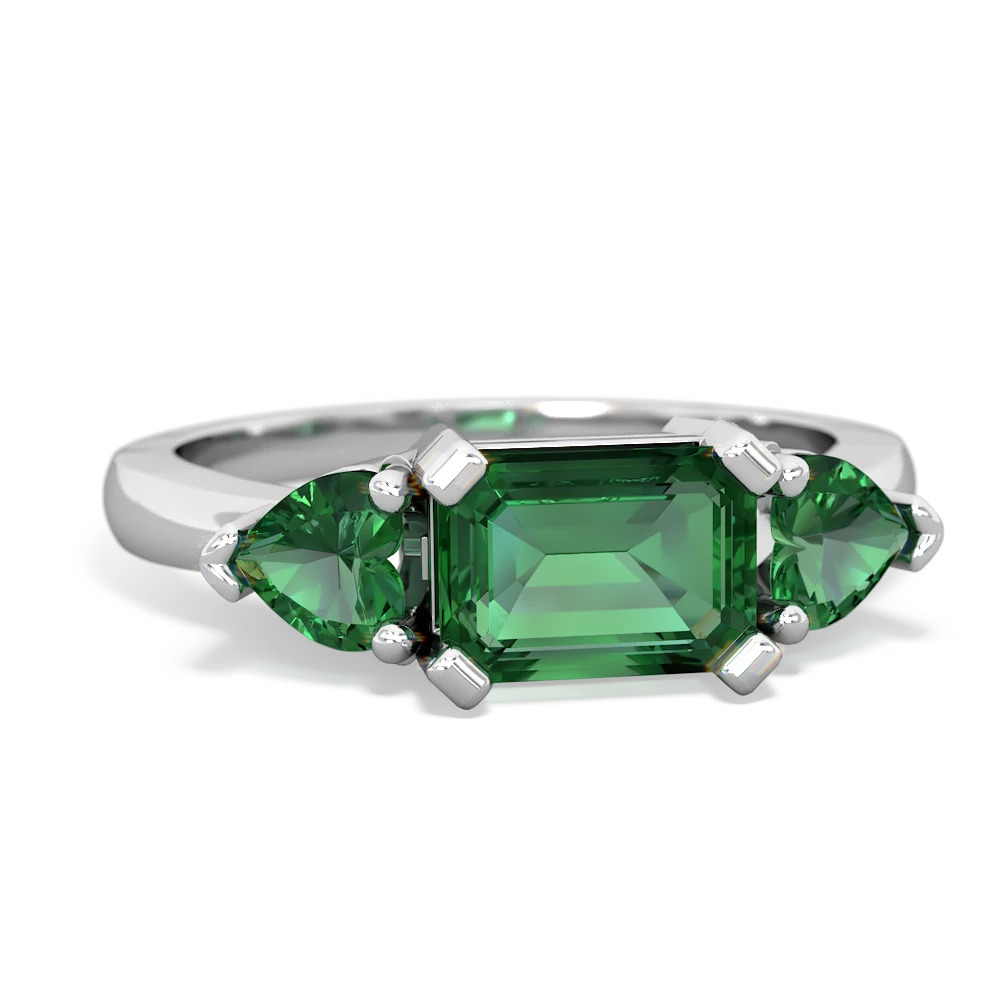 Lab Emerald Three Stone 14K White Gold ring R5235