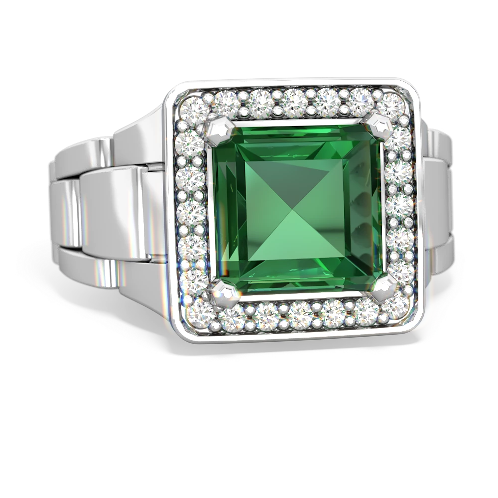 Lab Emerald Men's Watch 14K White Gold ring R0510
