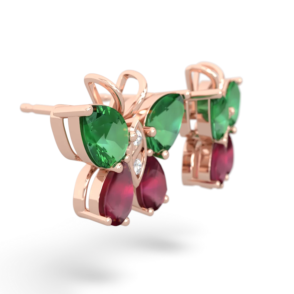 Lab Emerald Butterfly 14K Rose Gold earrings E2215