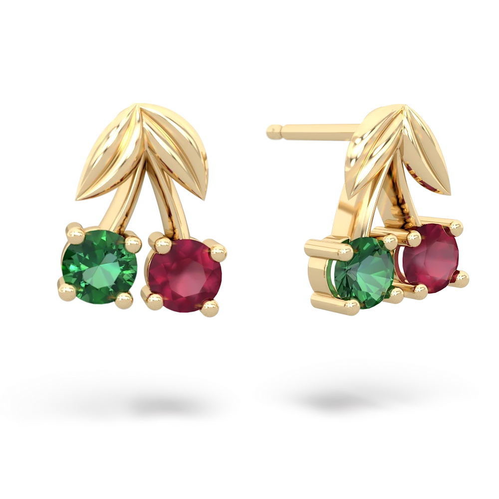 Lab Emerald Sweet Cherries 14K Yellow Gold earrings E7001