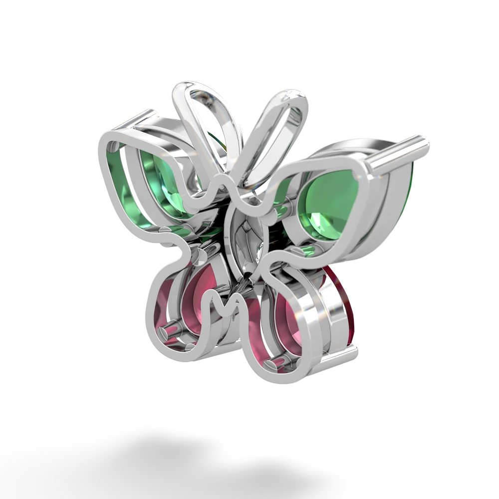 Lab Emerald Butterfly 14K White Gold pendant P2215