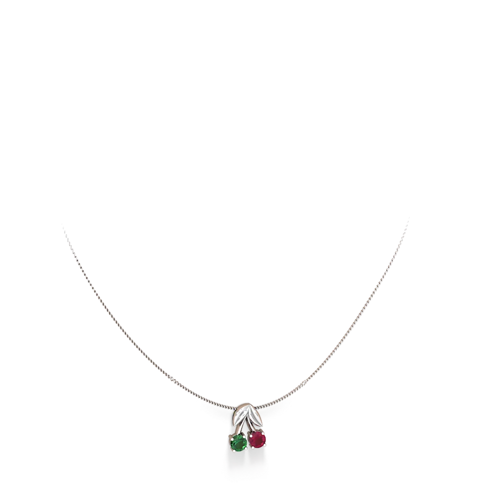 Lab Emerald Sweet Cherries 14K White Gold pendant P7001