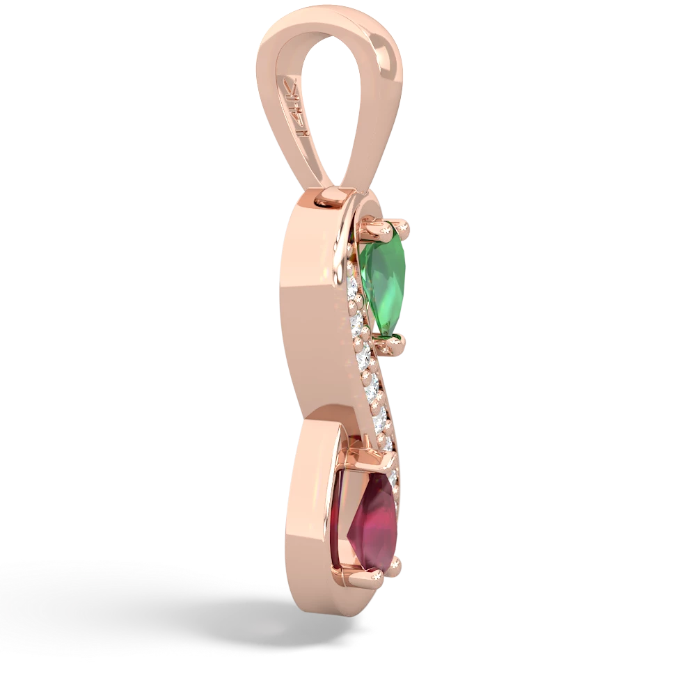 Lab Emerald Diamond Infinity 14K Rose Gold pendant P5390