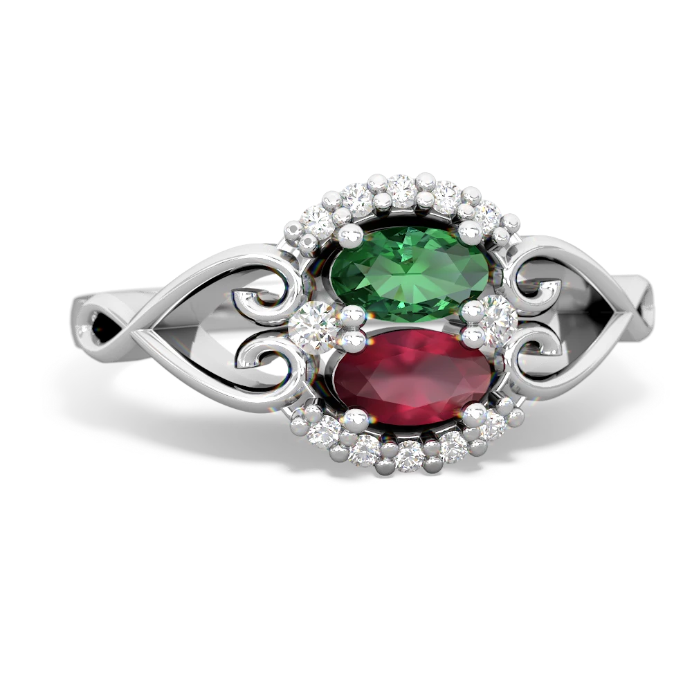 Lab Emerald Love Nest 14K White Gold ring R5860