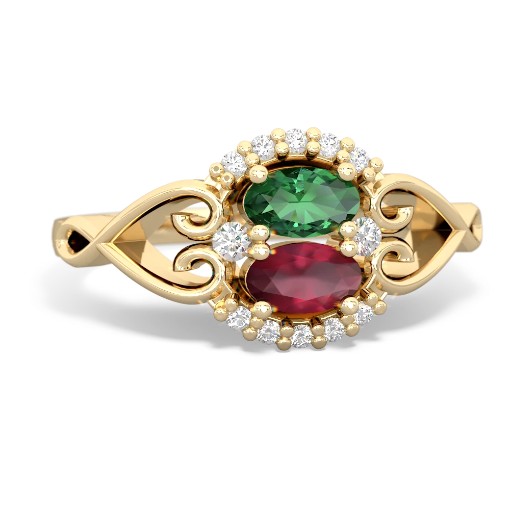 Lab Emerald Love Nest 14K Yellow Gold ring R5860