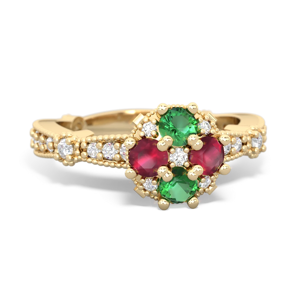 Lab Emerald Sparkling Tiara Cluster 14K Yellow Gold ring R26293RD