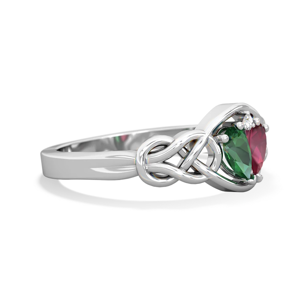 Lab Emerald Celtic Love Knot 14K White Gold ring R5420