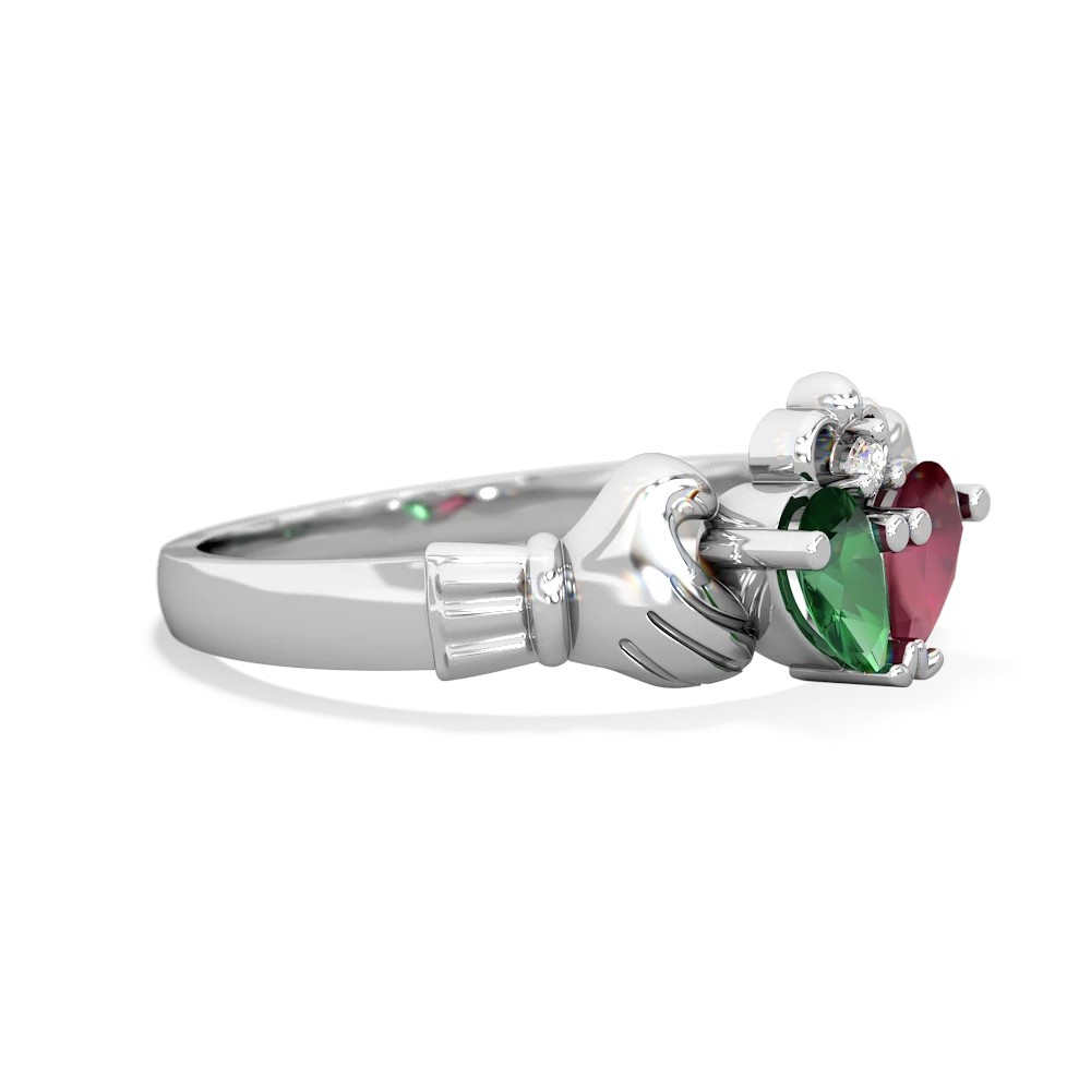 Lab Emerald 'Our Heart' Claddagh 14K White Gold ring R2388