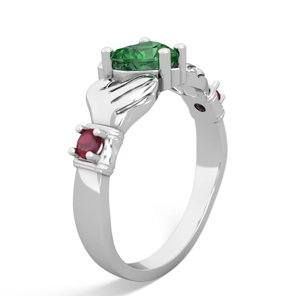 Lab Emerald Claddagh Keepsake 14K White Gold ring R5245