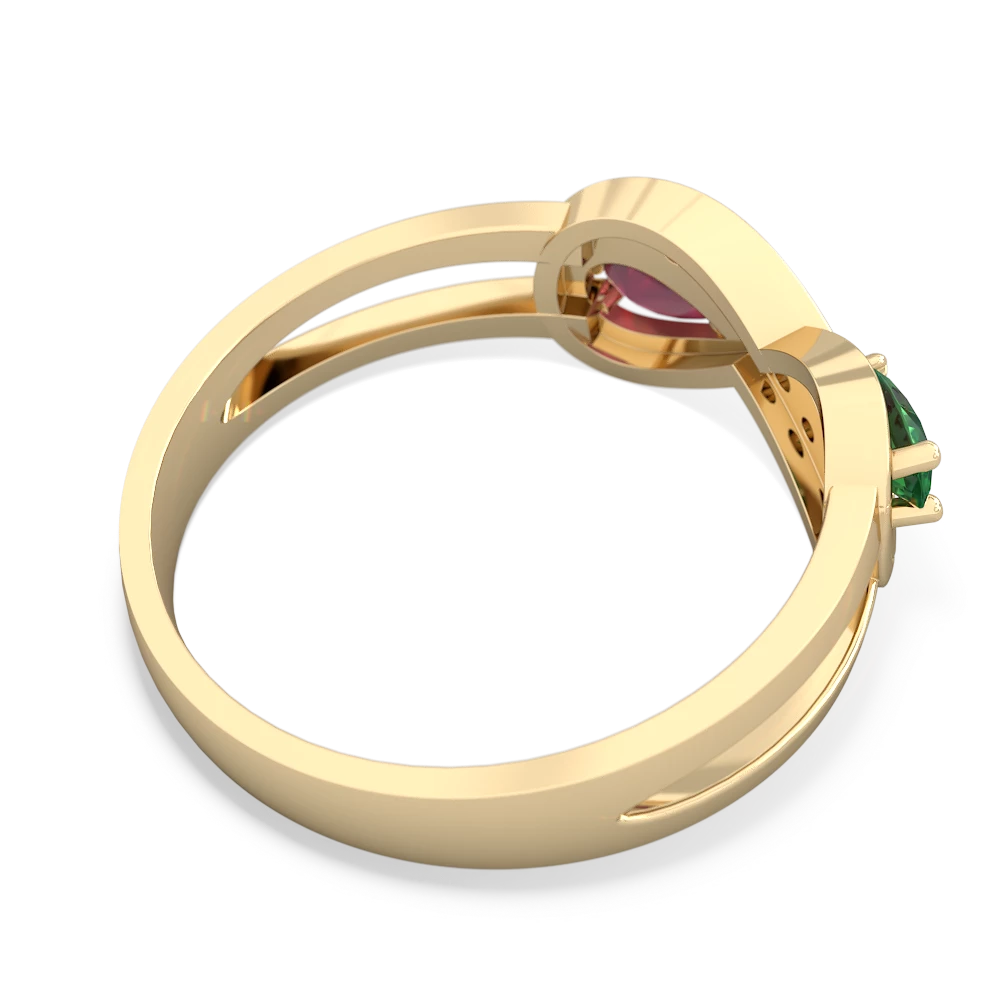 Lab Emerald Diamond Infinity 14K Yellow Gold ring R5390