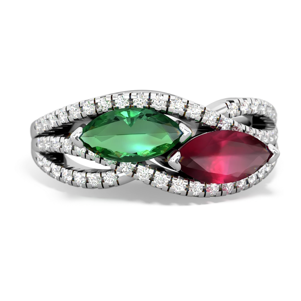 Lab Emerald Diamond Rivers 14K White Gold ring R3070