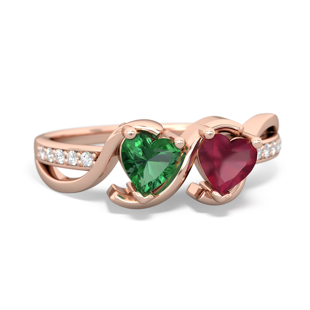 Lab Emerald Side By Side 14K Rose Gold ring R3090