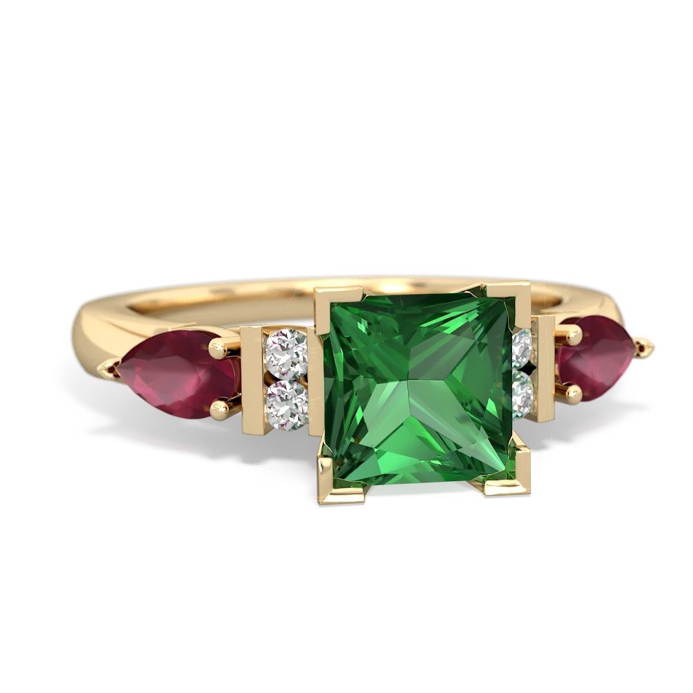 Lab Emerald 6Mm Princess Eternal Embrace Engagement 14K Yellow Gold ring C2002