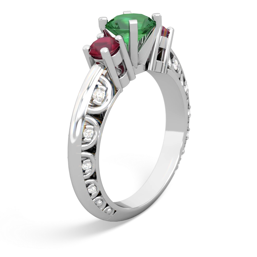 Lab Emerald Art Deco Eternal Embrace Engagement 14K White Gold ring C2003