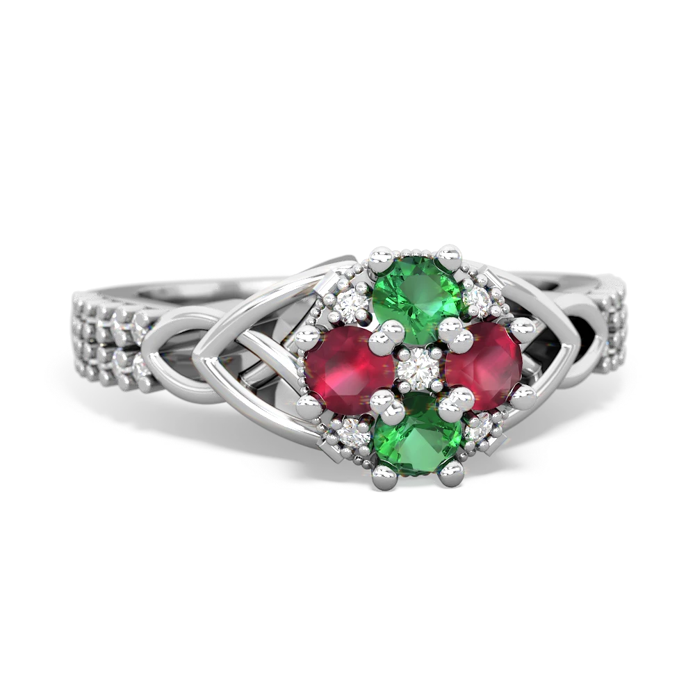 Lab Emerald Celtic Knot Cluster Engagement 14K White Gold ring R26443RD