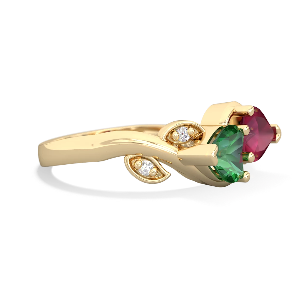 Lab Emerald Floral Elegance 14K Yellow Gold ring R5790