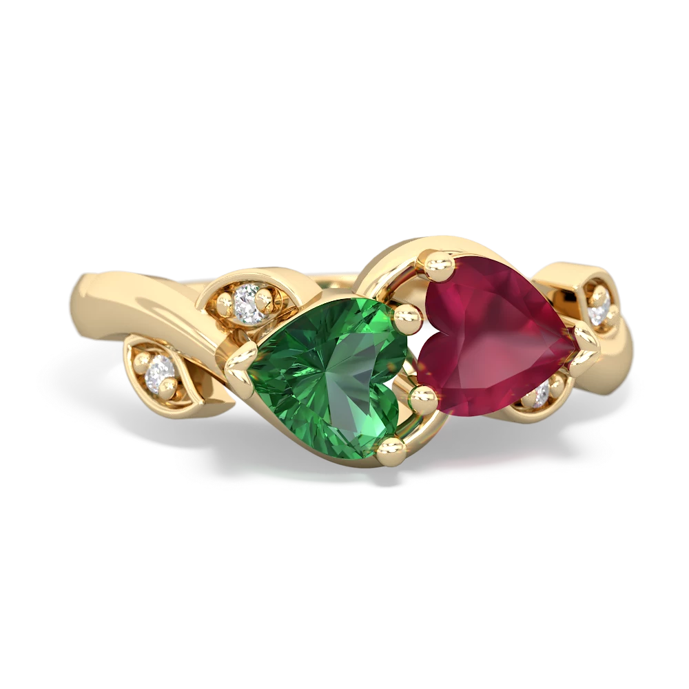 Lab Emerald Floral Elegance 14K Yellow Gold ring R5790