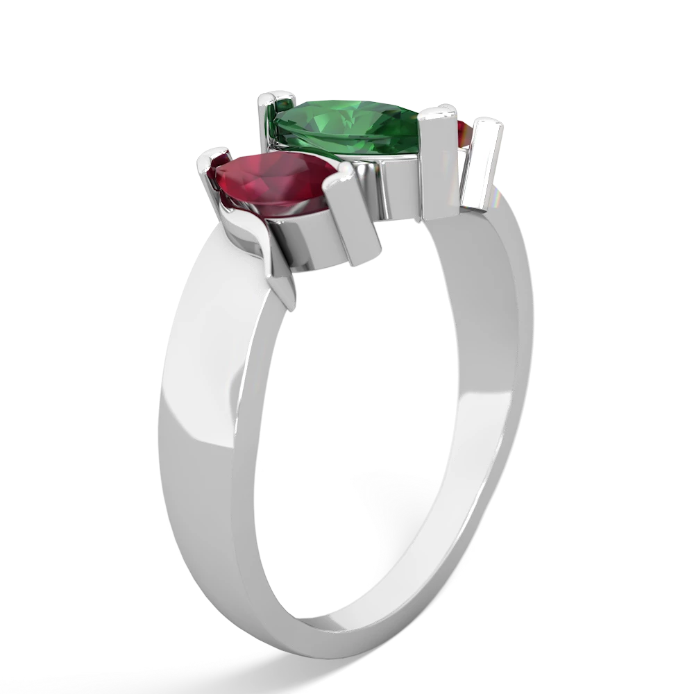 Lab Emerald Three Peeks 14K White Gold ring R2433