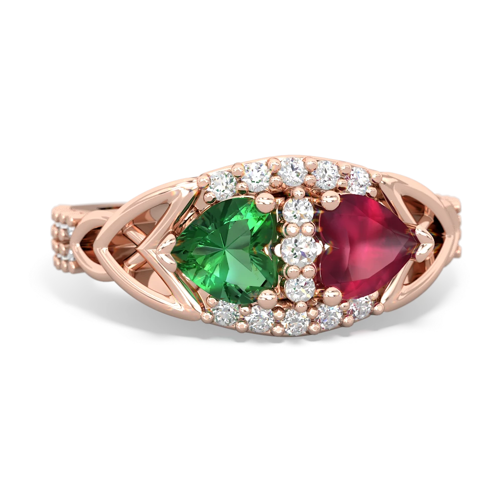 Lab Emerald Sparkling Celtic Knot 14K Rose Gold ring R2645