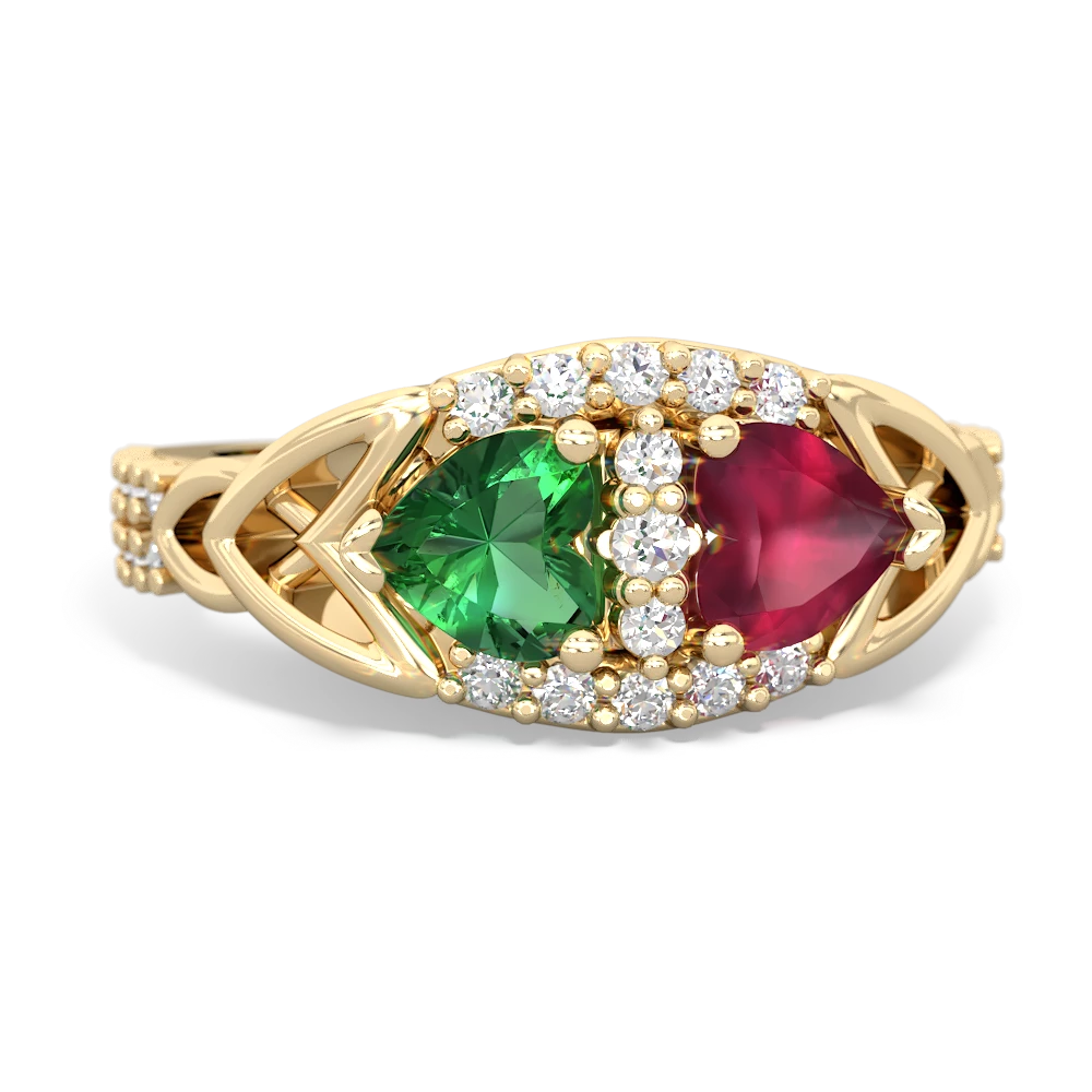 Lab Emerald Sparkling Celtic Knot 14K Yellow Gold ring R2645