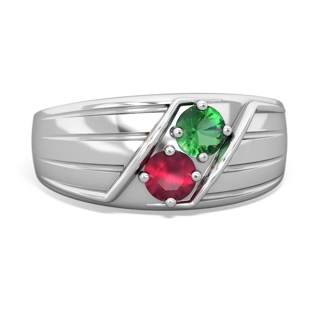 Lab Emerald Men's Streamline 14K White Gold ring R0460