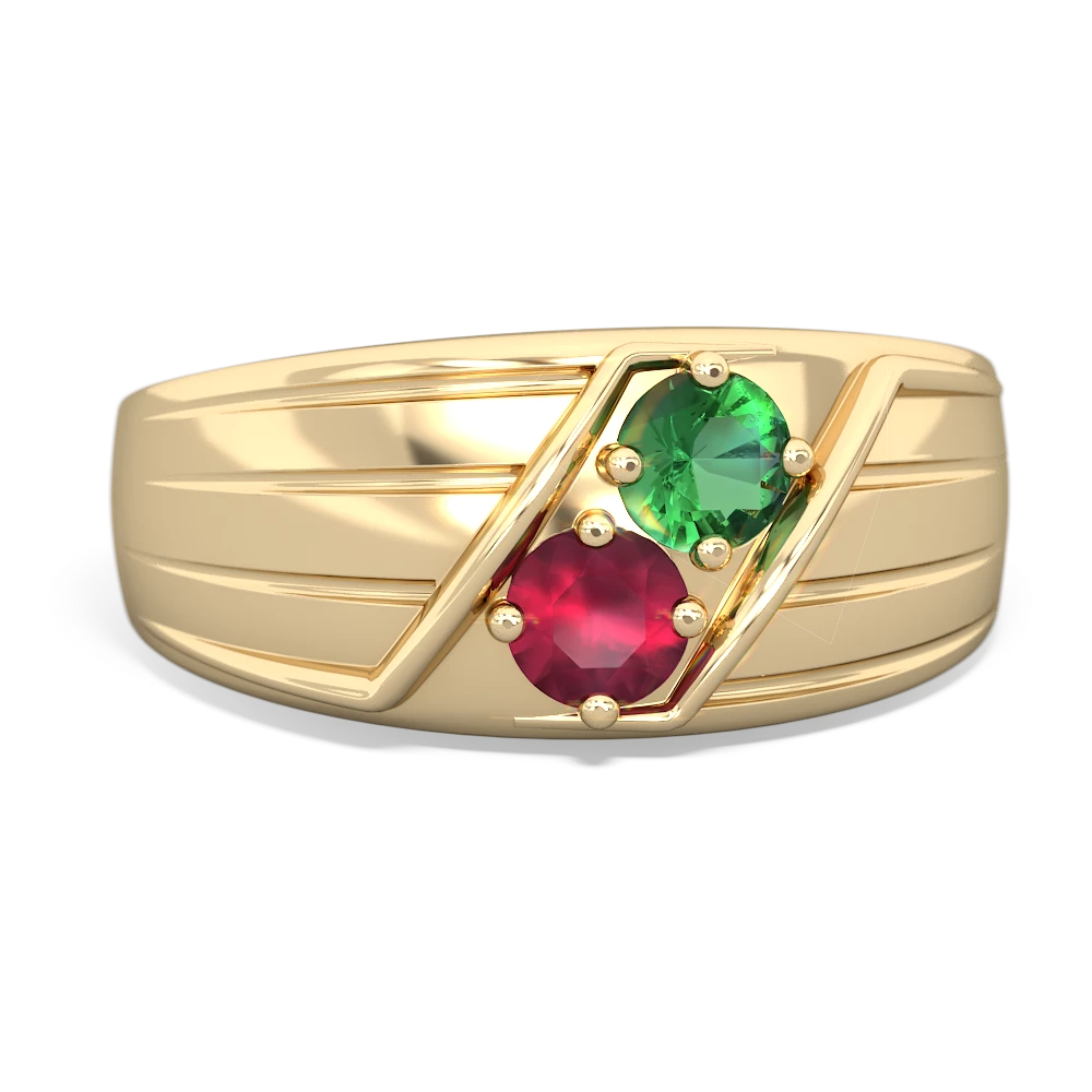 Lab Emerald Men's Streamline 14K Yellow Gold ring R0460