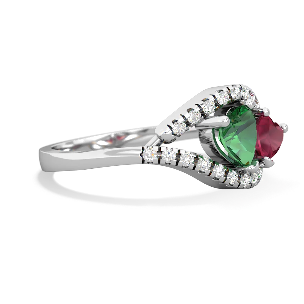 Lab Emerald Mother And Child 14K White Gold ring R3010