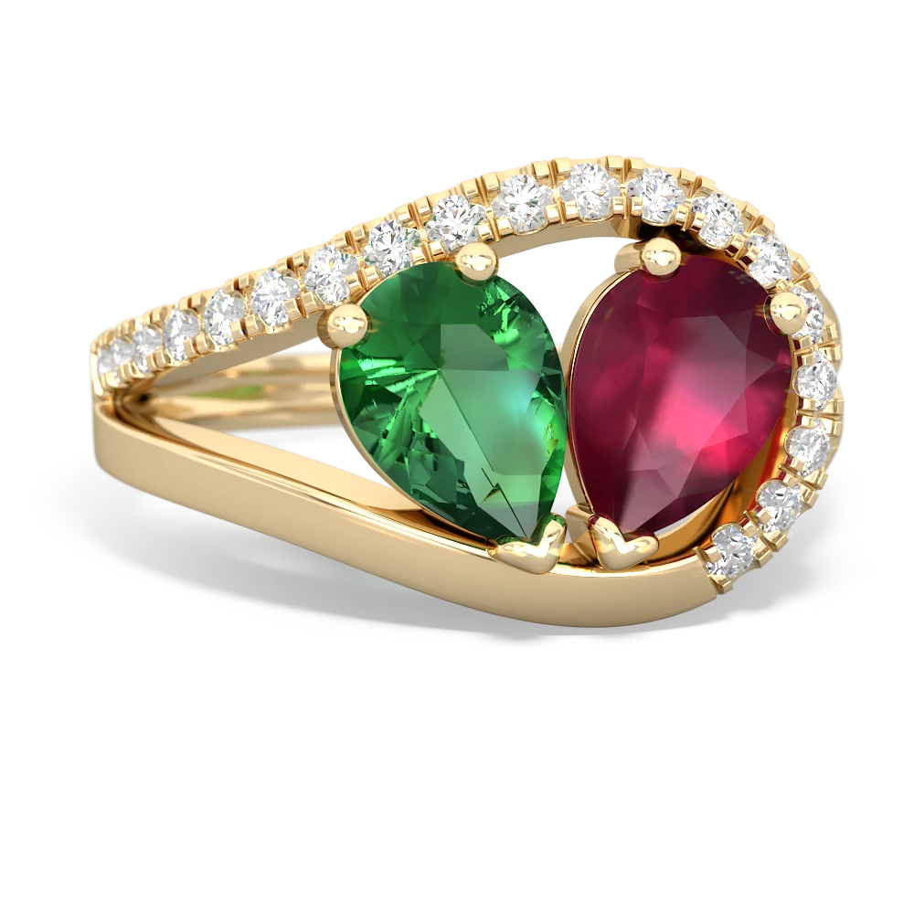 Lab Emerald Nestled Heart Keepsake 14K Yellow Gold ring R5650