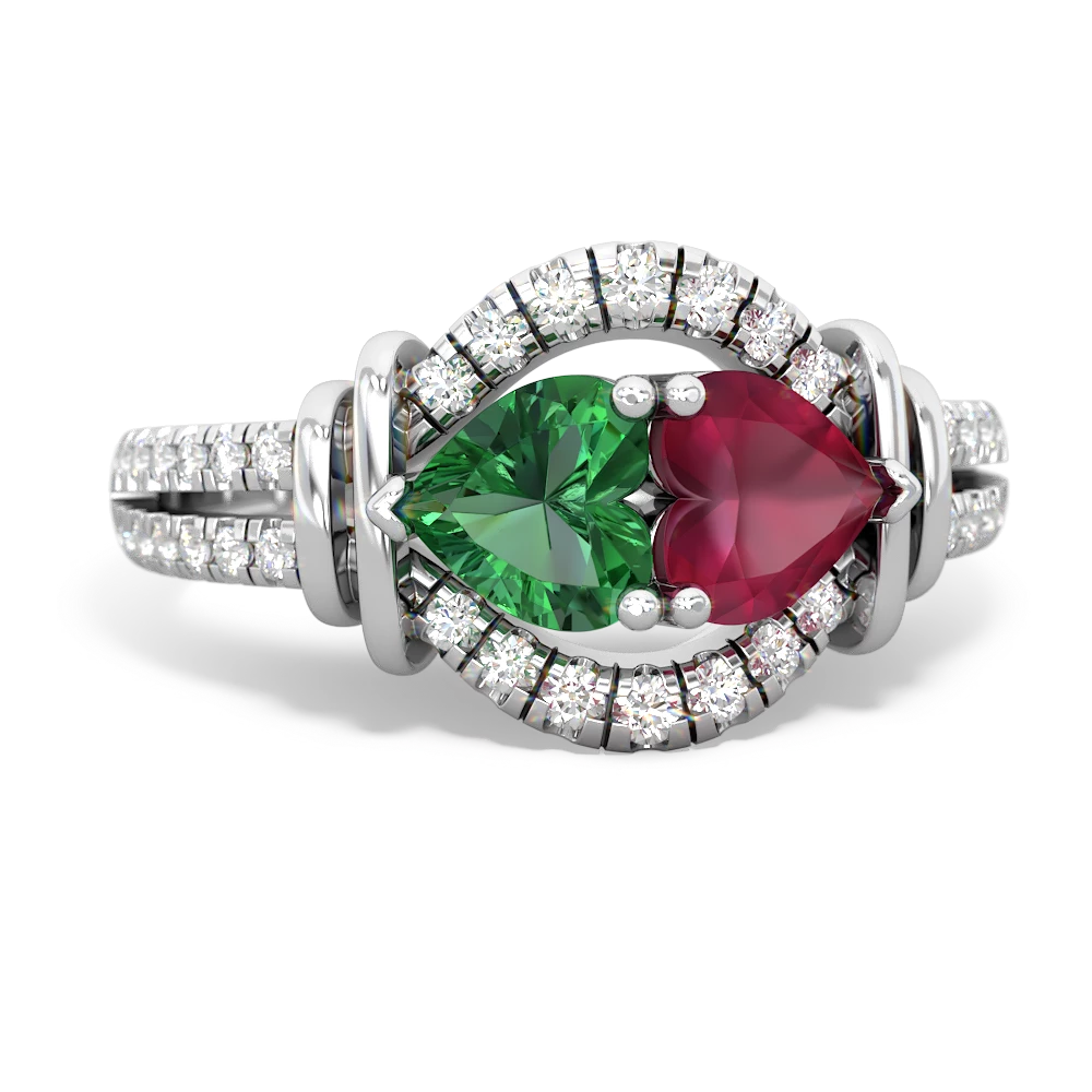 Lab Emerald Art-Deco Keepsake 14K White Gold ring R5630