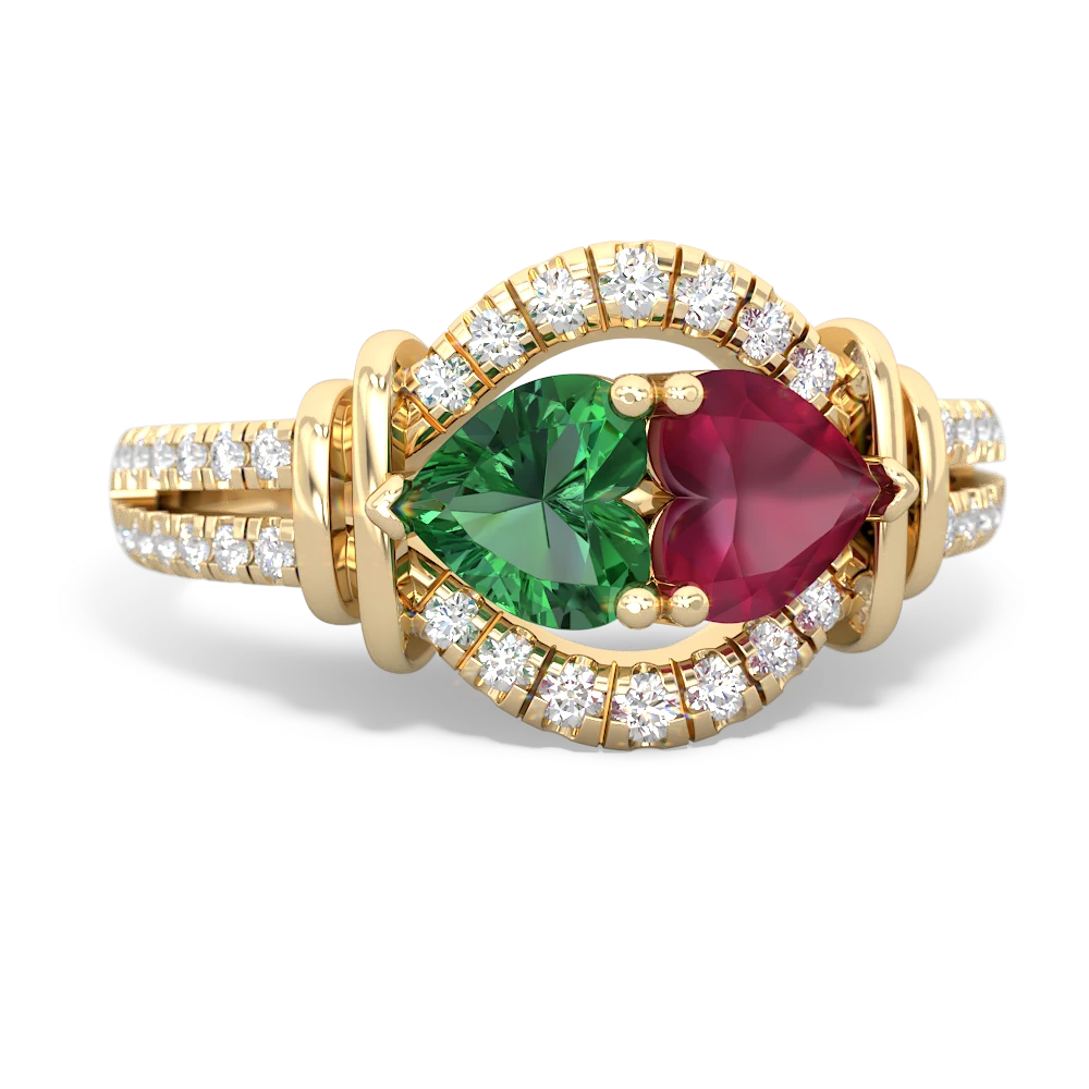 Lab Emerald Art-Deco Keepsake 14K Yellow Gold ring R5630