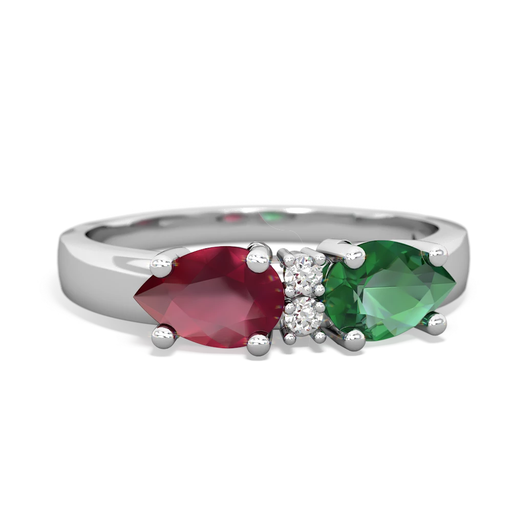 Lab Emerald Pear Bowtie 14K White Gold ring R0865