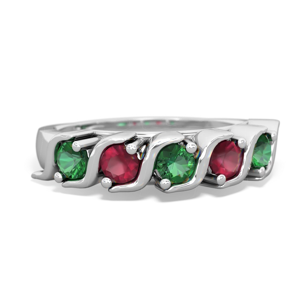 Lab Emerald Anniversary Band 14K White Gold ring R2089