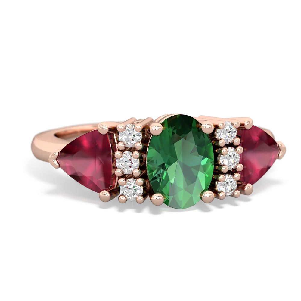 Lab Emerald Antique Style Three Stone 14K Rose Gold ring R2186