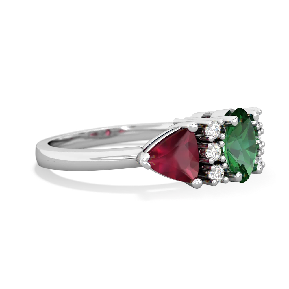 Lab Emerald Antique Style Three Stone 14K White Gold ring R2186