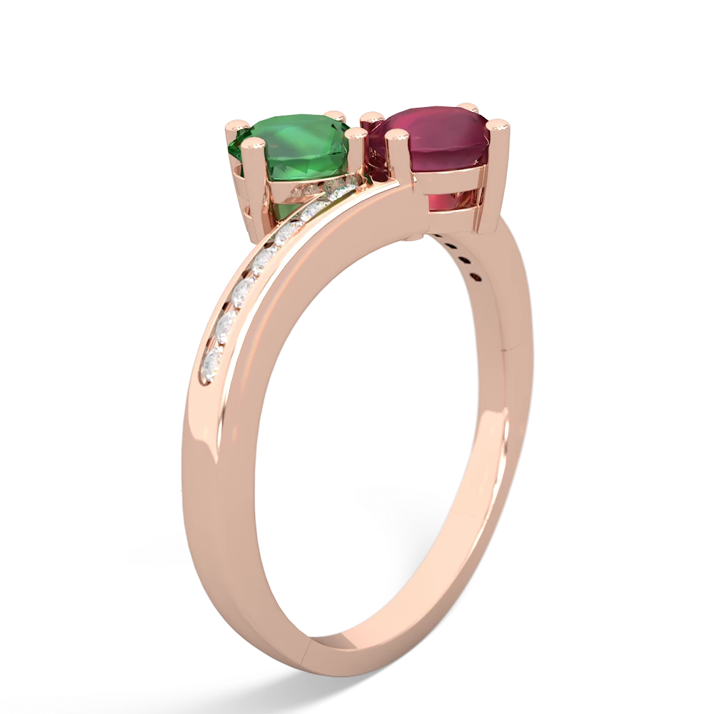 Lab Emerald Channel Set Two Stone 14K Rose Gold ring R5303