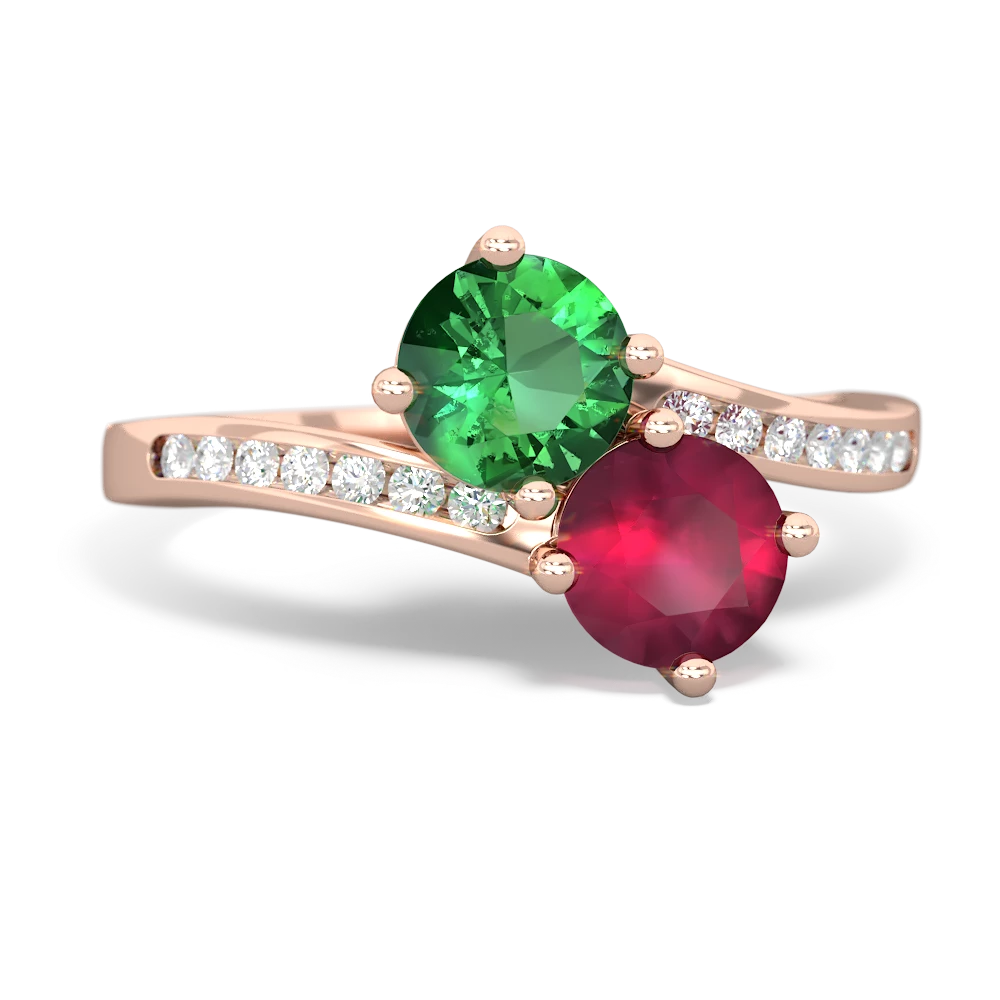 Lab Emerald Channel Set Two Stone 14K Rose Gold ring R5303