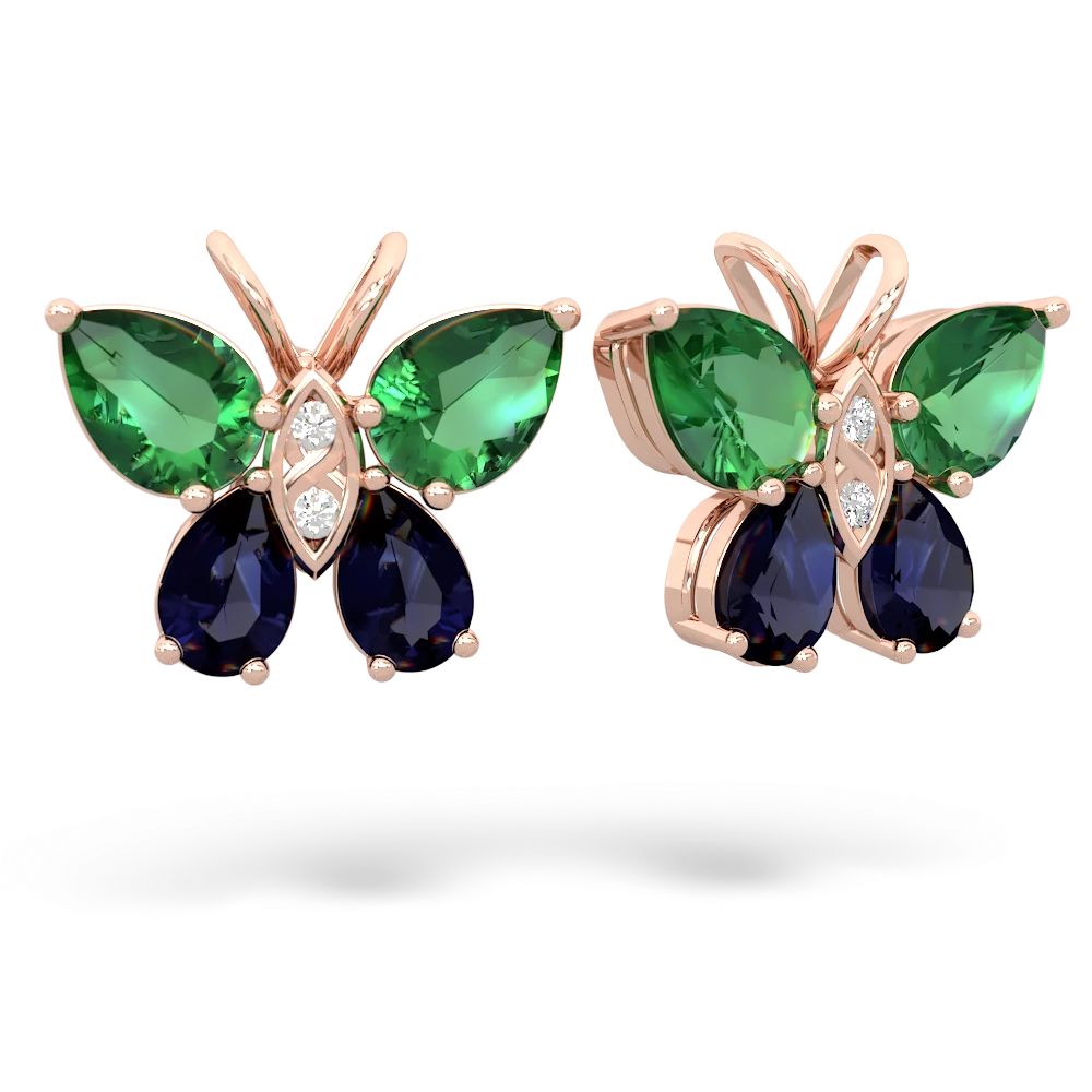 Lab Emerald Butterfly 14K Rose Gold earrings E2215