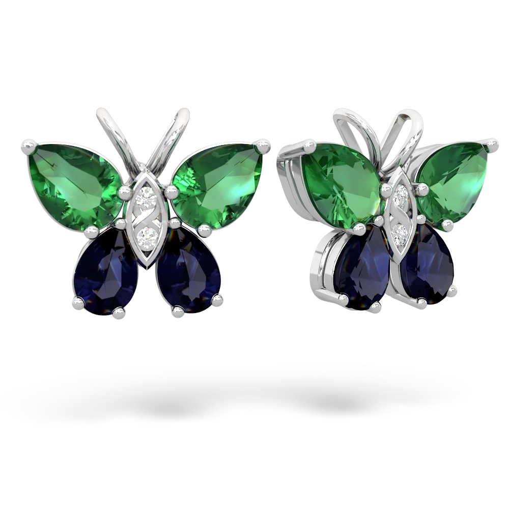 Lab Emerald Butterfly 14K White Gold earrings E2215