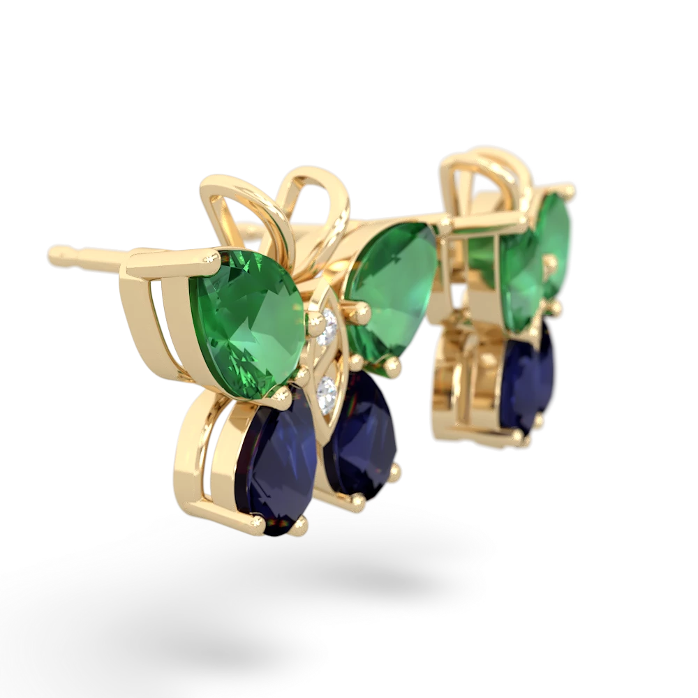 Lab Emerald Butterfly 14K Yellow Gold earrings E2215