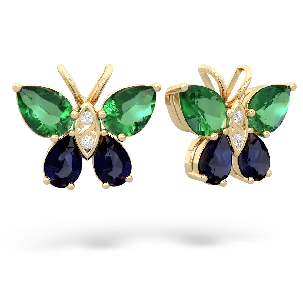 Lab Emerald Butterfly 14K Yellow Gold earrings E2215