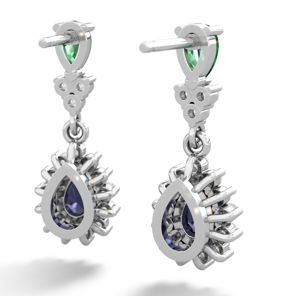 Lab Emerald Halo Pear Dangle 14K White Gold earrings E1882