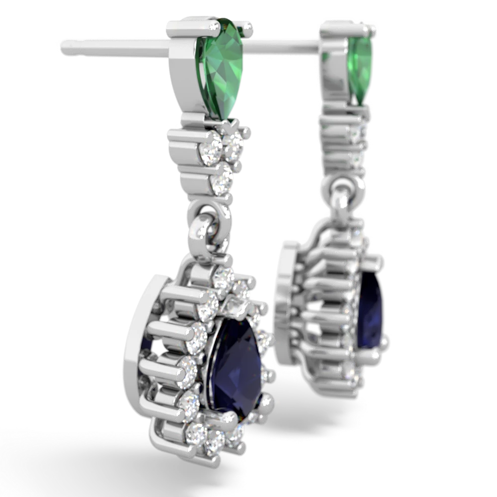 Lab Emerald Halo Pear Dangle 14K White Gold earrings E1882