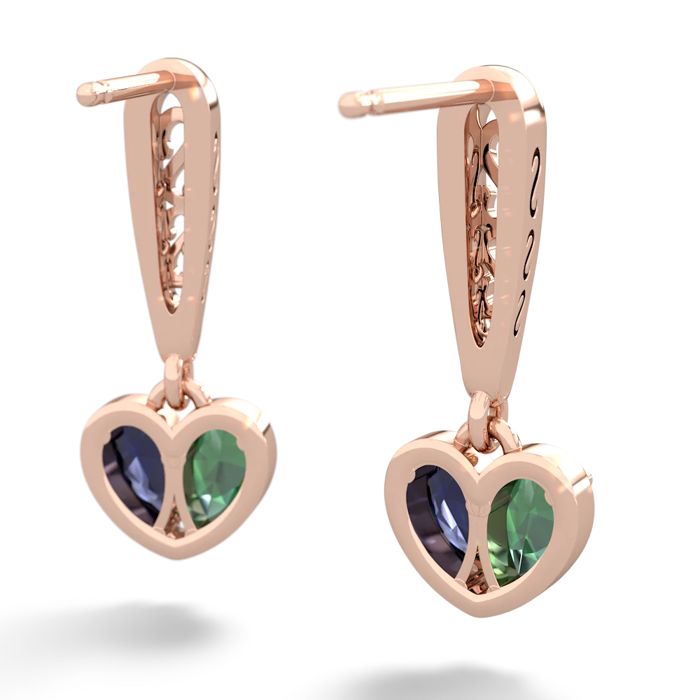 Lab Emerald Filligree Heart 14K Rose Gold earrings E5070