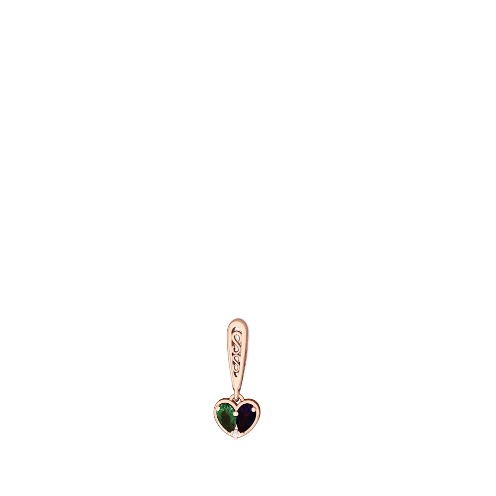 Lab Emerald Filligree Heart 14K Rose Gold earrings E5070