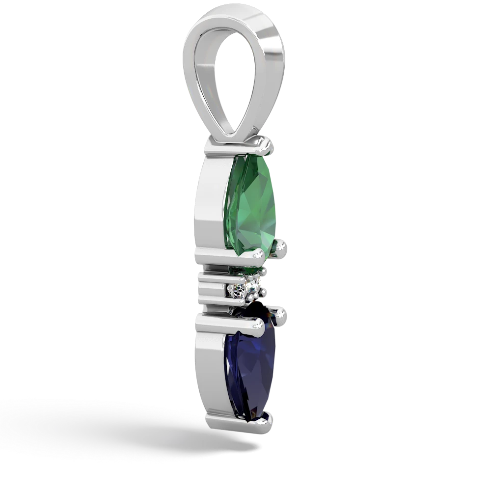 Lab Emerald Bowtie Drop 14K White Gold pendant P0865
