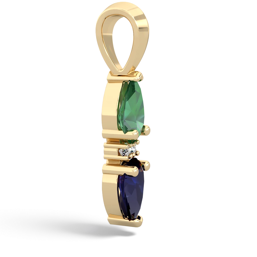 Lab Emerald Bowtie Drop 14K Yellow Gold pendant P0865