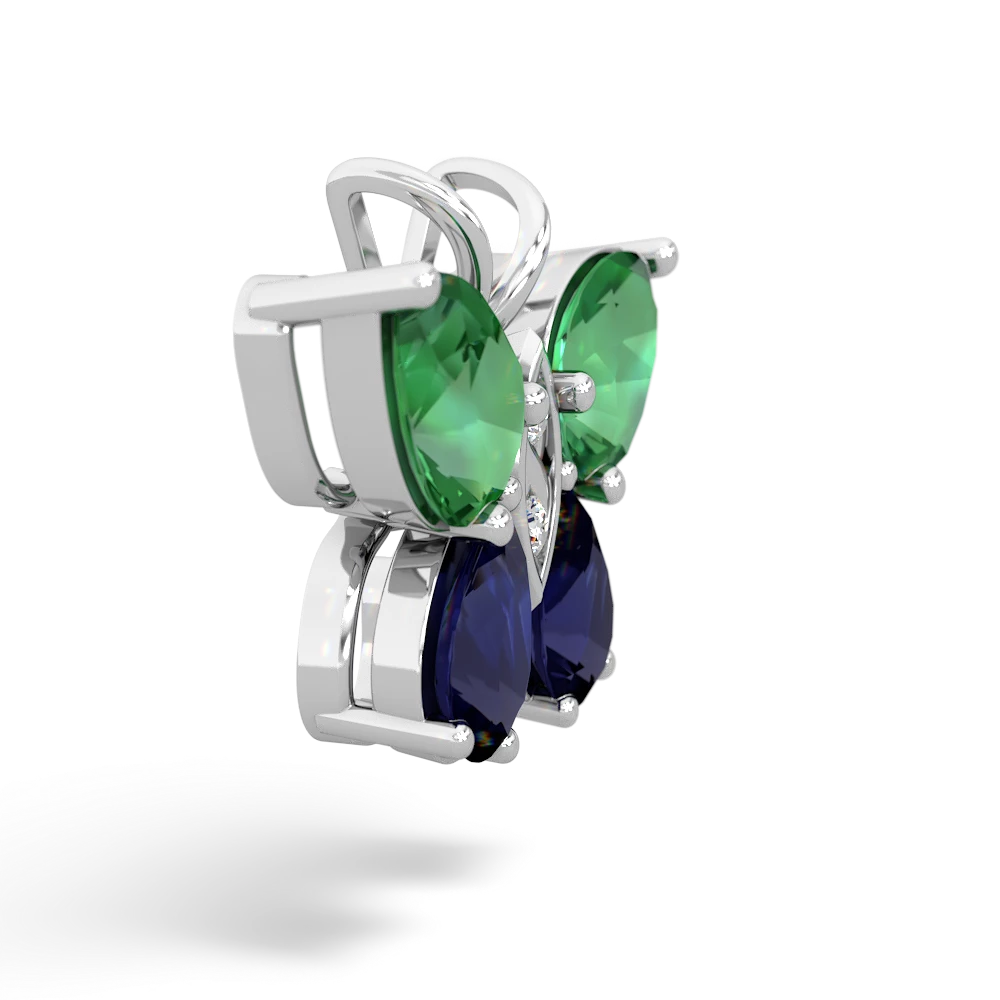 Lab Emerald Butterfly 14K White Gold pendant P2215