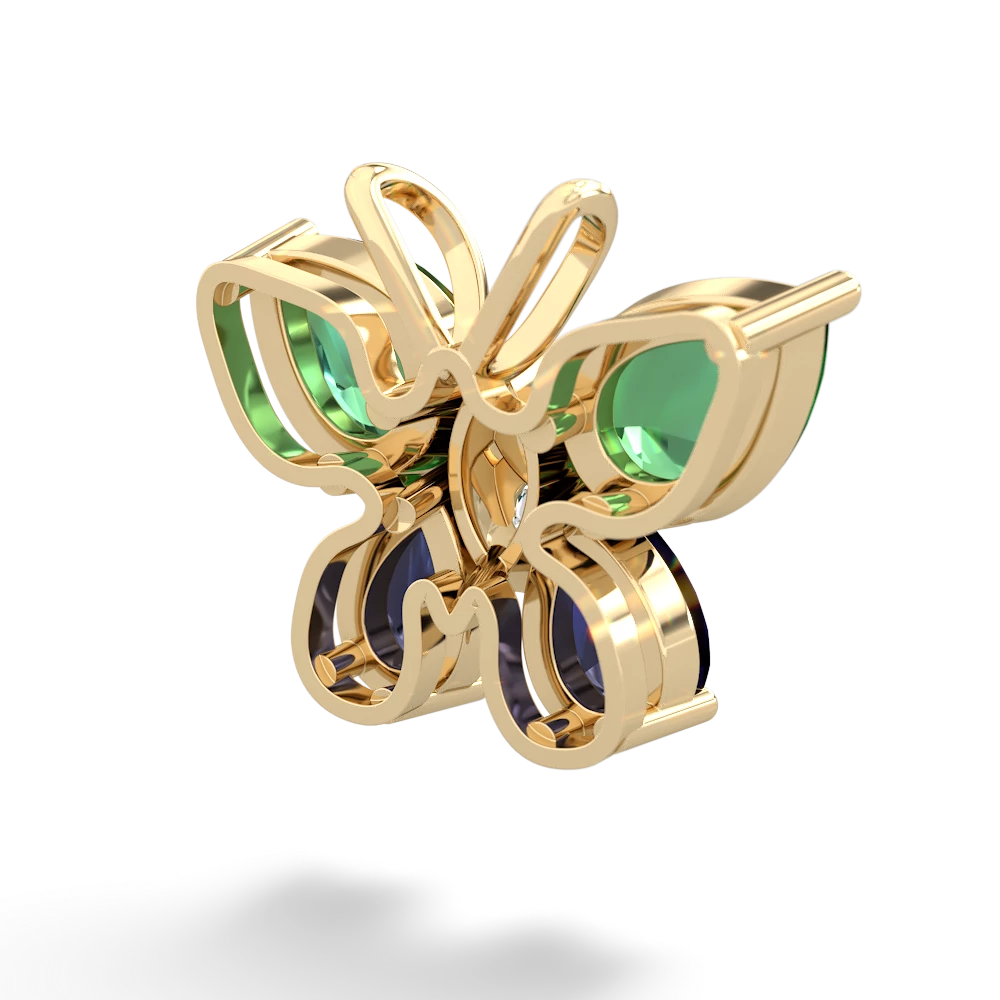 Lab Emerald Butterfly 14K Yellow Gold pendant P2215